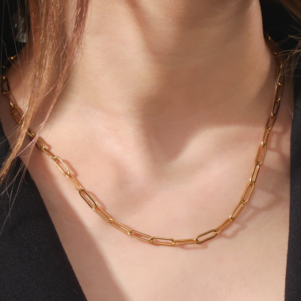 Stainless steel 4mm Width Paperclip Rolo Link Chain Necklace Unisex